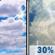 Wednesday: Isolated rain showers between 1pm and 2pm, then scattered showers and thunderstorms. Partly sunny, with a high near 88. Southwest wind 0 to 10 mph. Chance of precipitation is 30%. New rainfall amounts less than a tenth of an inch possible. Wednesday: Partly Sunny then Scattered Showers And Thunderstorms