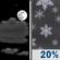 Tonight: A slight chance of snow showers after 5am. Partly cloudy, with a low around 29. Northwest wind 0 to 5 mph. Chance of precipitation is 20%. Tonight: Partly Cloudy then Slight Chance Snow Showers