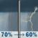 Thursday: Rain showers likely and patchy fog before 5pm, then a chance of showers and thunderstorms. Mostly cloudy, with a high near 72. Northeast wind around 5 mph. Chance of precipitation is 70%. New rainfall amounts between a quarter and half of an inch possible. Thursday: Rain Showers Likely