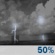 Overnight: A chance of showers and thunderstorms. Mostly cloudy, with a low around 72. West wind around 0 mph. Chance of precipitation is 50%. New rainfall amounts less than a tenth of an inch possible. Overnight: Chance Showers And Thunderstorms